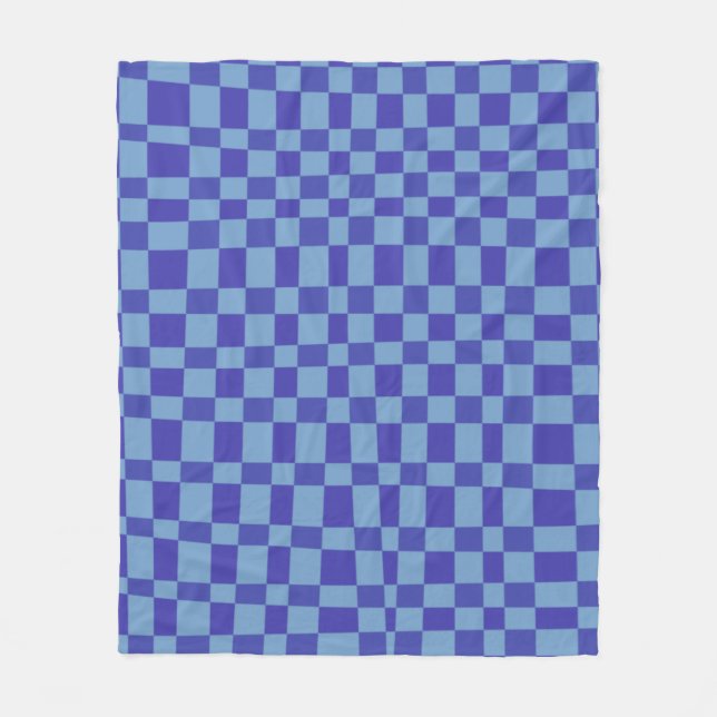 Abstract Chequered Shapes Pattern in Blue  Fleece Blanket (Front)