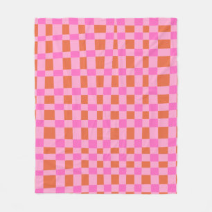 Abstract Chequered Shapes Pattern in Pink   Fleece Blanket