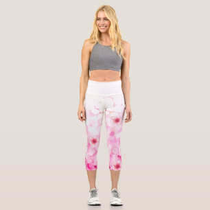 Abstract cherry blossom pink and white capri leggings