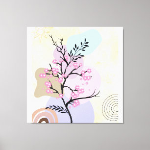 Abstract Cherry Blossom Tree with Pastel Shapes Canvas Print