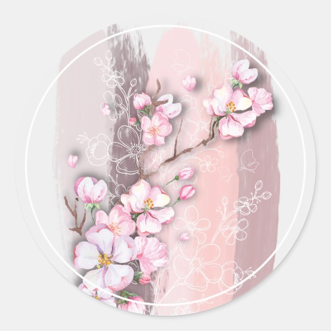 Abstract Cherry Blossoms Classic Round Sticker (Front)