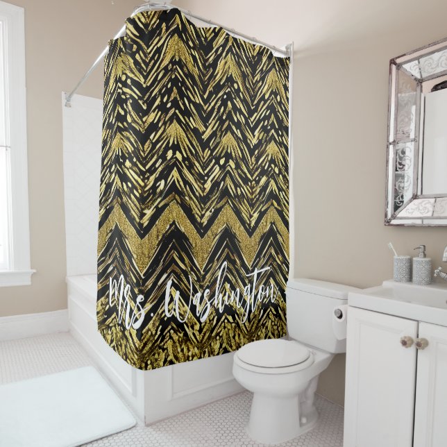 Abstract Chevron Gold and Black Personalized Name (In Situ)