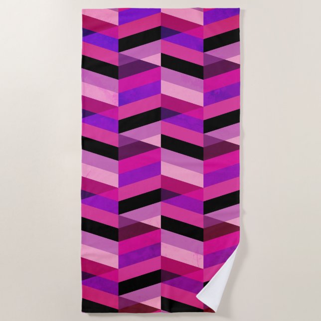 Abstract Chevron/Herringbone | Purples & Violet Beach Towel (Front)