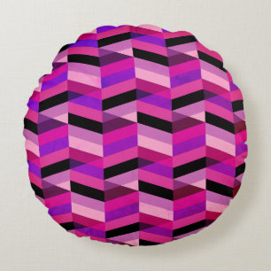 Abstract Chevron/Herringbone   Purples & Violet Round Pillow