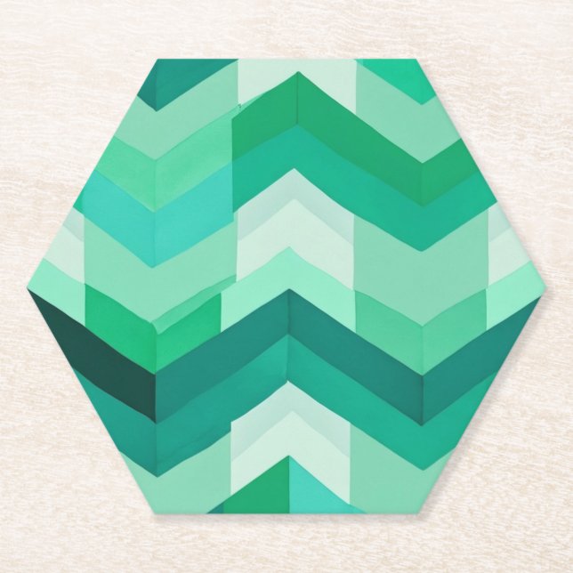 Abstract Chevron pattern in Greens Paper Coaster (Front)