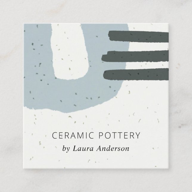 ABSTRACT CHIC CERAMIC TEXTURE GREY BLUE SPECKLED SQUARE BUSINESS CARD (Front)