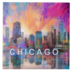 Abstract Chicago Skyline Art Modern Tile