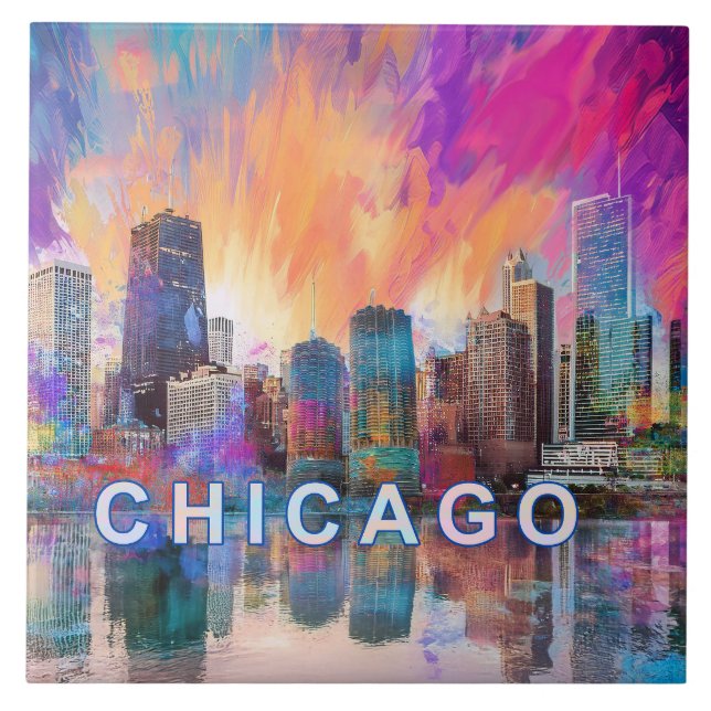 Abstract Chicago Skyline Art Modern  Tile (Front)
