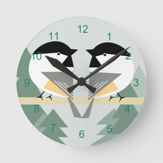 Abstract Chickadee Round Clock (Front)