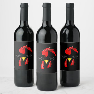 Abstract Chicken Face, Hen and Poultry Lovers Gift Wine Label