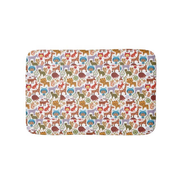 Abstract Child and Animals Pattern Bath Mat (Front)