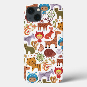 Abstract Child and Animals Pattern iPhone 13 Case