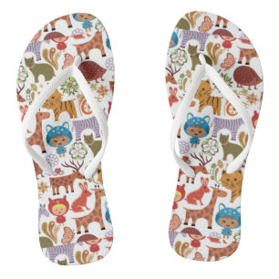 Abstract Child and Animals Pattern Flip Flops