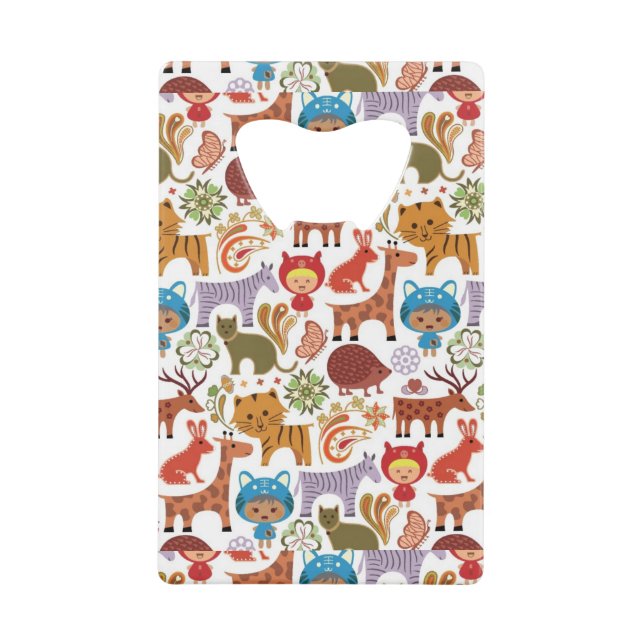 Abstract Child and Animals Pattern Wallet Bottle Opener (Front)