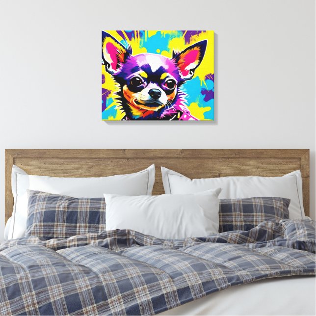 ABSTRACT CHIUAHUA POPART CANVAS PRINT (Insitu(Bedroom))