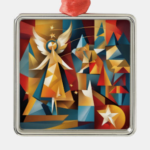 Abstract Christmas Angel Metal Ornament