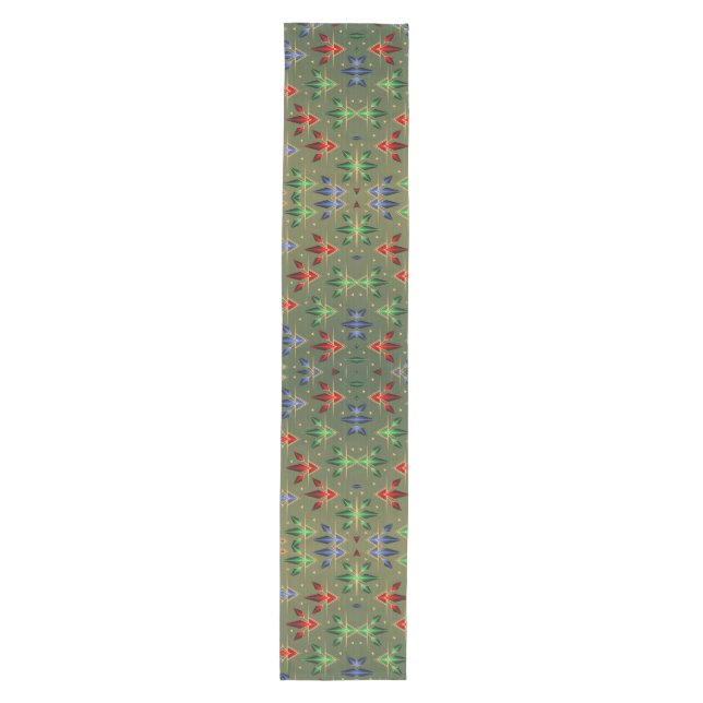 Abstract Christmas Stars Green, Red,  Blue Medium Table Runner (Front)