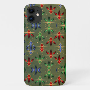 Abstract Christmas Stars Pattern Red Blue Green iPhone 11 Case
