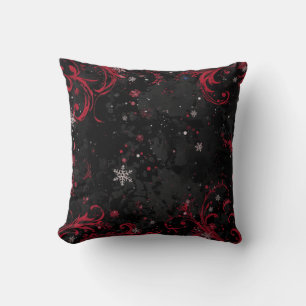 Abstract Christmas Swirl Pattern on Dramatic Black Throw Pillow