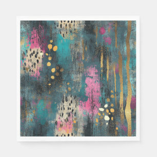 Abstract christmas teal pink leopard pattern napkin