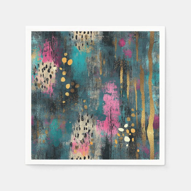 Abstract christmas teal pink leopard pattern napkin (Front)