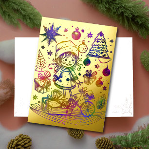 Abstract Christmas Theme Child Gold Foil Holiday Card