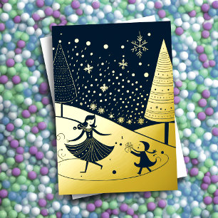 Abstract Christmas Theme Illustration Gold Foil Foil Holiday Card