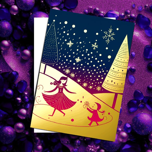 Abstract Christmas Theme Illustration Gold Pink Foil Holiday Card (Creator Uploaded)