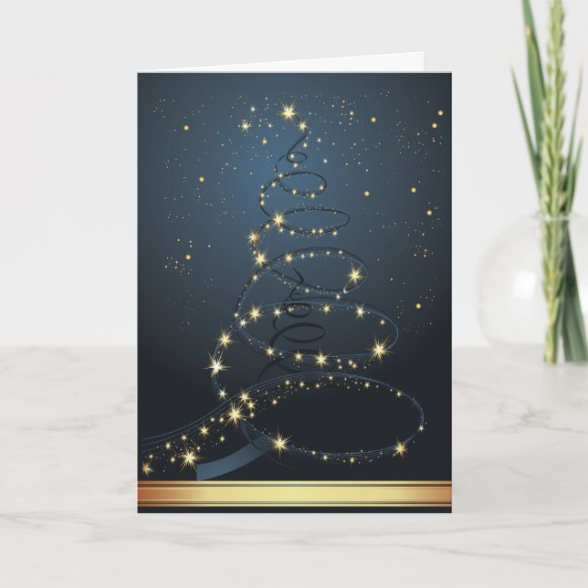 Abstract Christmas Tree Blue Modern Christmas Card (Front)