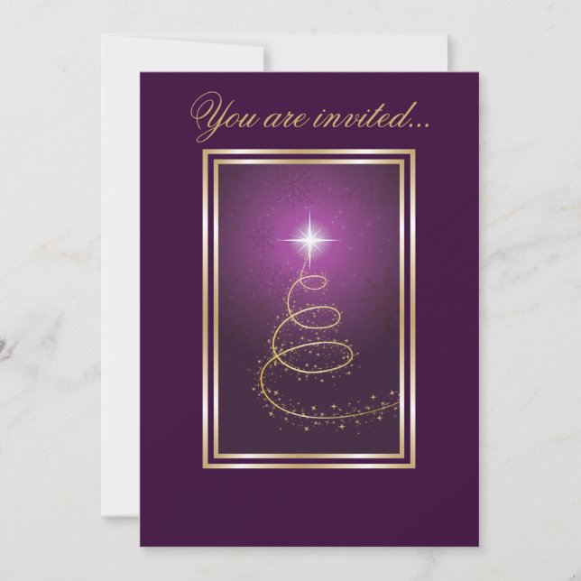 Abstract Christmas Tree glowing purple Invitation (Front)