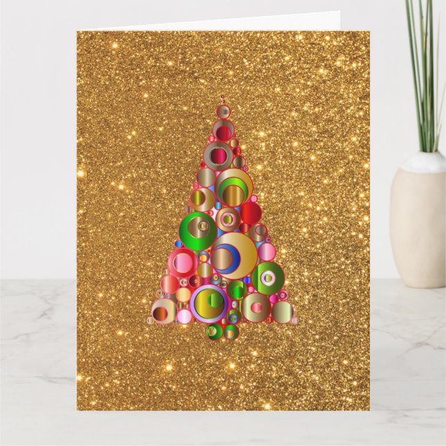 Abstract Christmas Tree on Gold Glitter Card (Front)