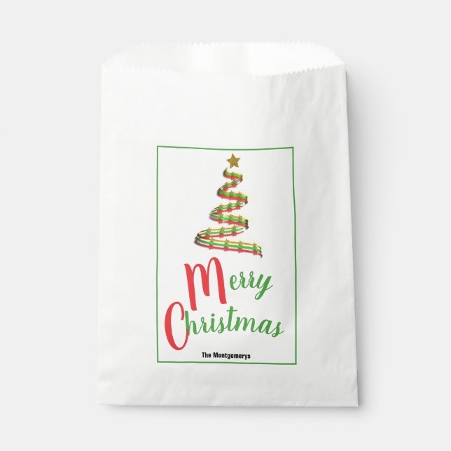 Abstract Christmas Tree Red and Green Typography Favour Bag (Front)
