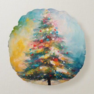 Abstract Christmas Tree Round Pillow
