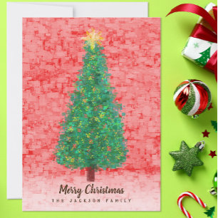 Abstract Christmas Trees in colourful pixels Card
