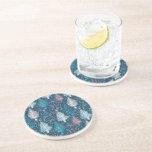 Abstract Christmas Trees Pattern Coaster