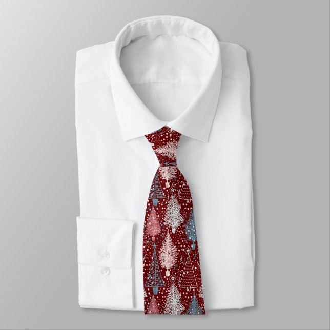 Abstract Christmas Trees Pattern Tie (Tied)