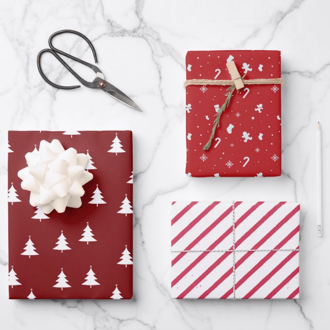 Abstract Christmas Trees Scandinavian Pattern Wrapping Paper Sheet (Front)