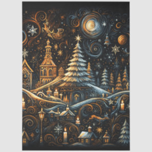 Abstract Christmas Village Chalk Drawing Night Sky Tissue Paper