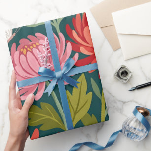 Abstract Chrysanthemum Butterflies Wrapping Paper