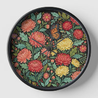 Abstract Chrysanthemum Garden Butterfly Art Clocks