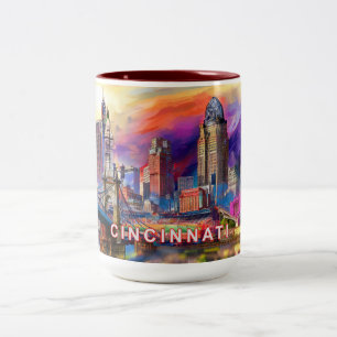 Abstract Cincinnati Skyline Two-Tone Coffee Mug