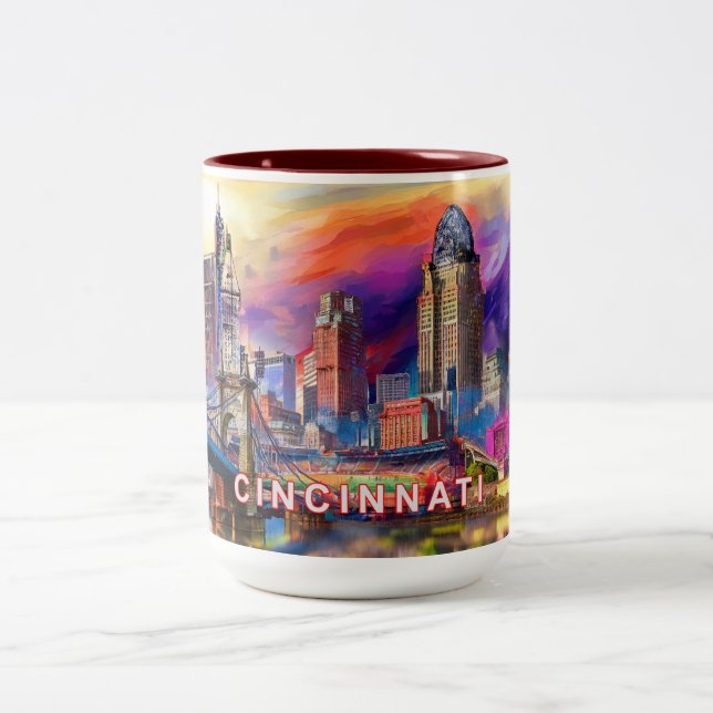 Abstract Cincinnati Skyline Two-Tone Coffee Mug (Center)