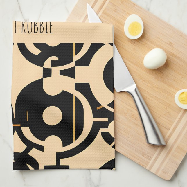 Abstract Circle Halftone Biege Yellow Pattern Kitchen Towel (Quarter Fold)