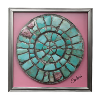 Abstract circle of turquoise and pink stones tile