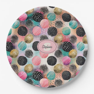 Abstract Circle Pattern -with Glitter & Speckles Paper Plate