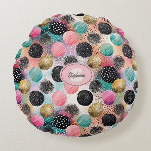 Abstract Circle Pattern -with Glitter & Speckles Round Pillow