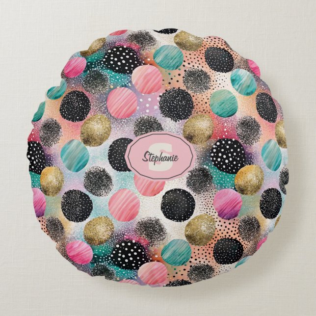 Abstract Circle Pattern -with Glitter & Speckles Round Pillow (Front)
