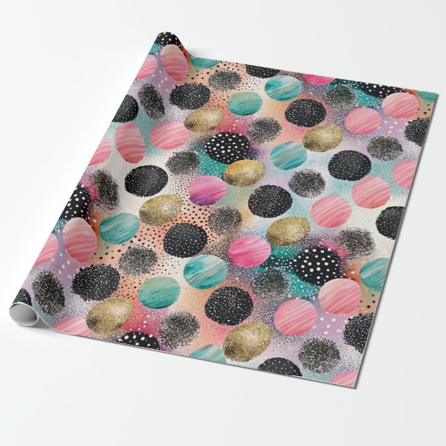 Abstract Circle Pattern -with Glitter & Speckles Wrapping Paper (Unrolled)