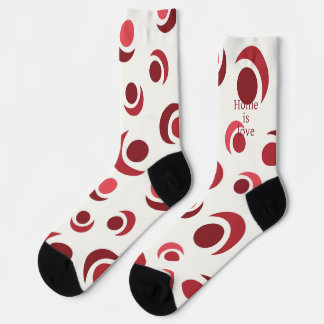 Abstract circles and crescents in red socks