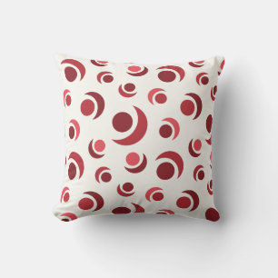 Abstract circles and crescents in red throw pillow